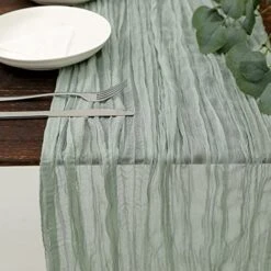 Sage Green Cheesecloth Table Runner 13.3ft Boho Gauze Cheese Cloth Table Runner Rustic Sheer Runner 160inch Long For Wedding Bridal Baby Shower Birthday St. Patrick's Day Table Decorations