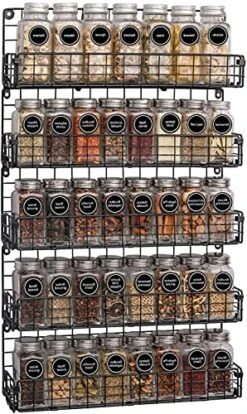 X-cosrack Spice Rack Organizer Wall Mounted 5-Tier Stackable Hanging Spice Jars Storage Racks,Great For Kitchen And Pantry,Up To Storage 48 Jars(Patent No.:D909138S)