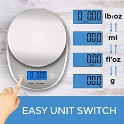 Ohl Schmitt Digital Food Kitchen Scale, Multifunctional Weight Measuring For Cooking And Baking In Grams/Ounces, Auto Shut-Off, Stainless Steel (Batteries Included) (Silver) -Peugeot Shop 51JvlqOsbOL