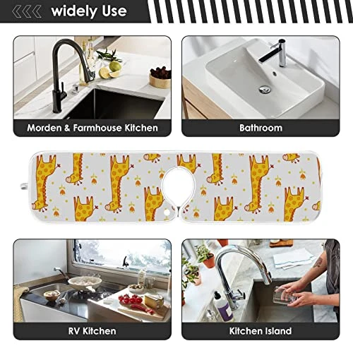 Kcldeci 2 Pack Faucet Mat Splash Guard For Kitchen Sink,Giraffe Blinked 14x5 Inch Faucet Handle Drip Catcher Tray Absorbent Mat Fast Dry Mat For Kitchen, Bathroom 4 Kcldeci 2 Pack Faucet Mat Splash Guard For Kitchen Sink,Giraffe Blinked 14x5 Inch Faucet Handle Drip Catcher Tray Absorbent Mat Fast Dry Mat For Kitchen, Bathroom - Image 4