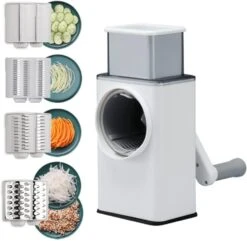 Otary Vegetable Cutter + Cheese Grater - ERGONOW Vegetable Shredder Round Mandoline Slicer, Grater, Salad Maker - Suction Base - Vegetable, Fruit, Cookie, OREO, Nuts (6x2 Blades, White) -Peugeot Shop 51K10YBm3oL. AC