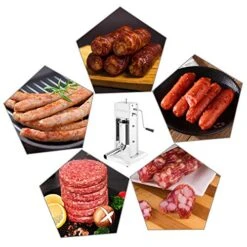 7LBS/3L Vertical Stainless Steel Sausage Stuffer Maker, Dual Speed Heavy Duty Meat Filler, With 4 Stainless Steel Sausage Tubes, Commercial & Home Use -Peugeot Shop 51K2RqP1C9L