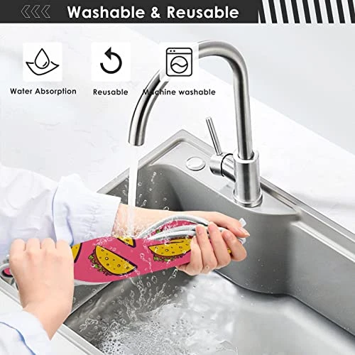 2 Pack Faucet Absorbent Mat Washable Sink Splash Guard Bathroom Faucet Drip Drying Mat Kitchen Accessories Medium 23x5 Inch Colorful Tacos Pattern Cute Cartoon Mexican 4 2 Pack Faucet Absorbent Mat Washable Sink Splash Guard Bathroom Faucet Drip Drying Mat Kitchen Accessories Medium 23x5 Inch Colorful Tacos Pattern Cute Cartoon Mexican - Image 4
