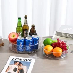 2 Pack Round Plastic Rotating Turntable Organizers -Clear Lazy Susan Organizer Container Bins For Cabinet, Pantry, Fridge, Countertop, Kitchen, Vanity - Spinning Organizer For Spices, Condiments -Peugeot Shop 51KRRGPcdGL