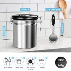 Airtight Coffee Canister, Stainless Steel Container For The Kitchen, Coffee Ground Vault Jar With One Way Co2 Valve And Scoop, Tea Coffee Sugar,Extra Coffee Spoon (Silver, 16OZ) 6 Airtight Coffee Canister, Stainless Steel Container For The Kitchen, Coffee Ground Vault Jar With One Way Co2 Valve And Scoop, Tea Coffee Sugar,Extra Coffee Spoon (Silver, 16OZ) -Peugeot Shop 51KUz4SHFmL
