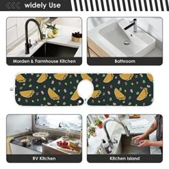 2 Pack Kitchen Faucet Mat Absorbent Washable Sink Splash Guard Faucet Drip Drying Mat Bar Countertop Water Catcher Mat Large 30x5 Inch Cute Cartoon Contrast Mexican Tacos -Peugeot Shop 51KVzvQZ0GL