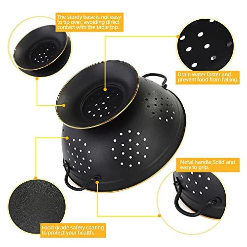 Metal Colander Set Of 2, Strainer Basket With Handles Perfect For Spaghetti, Pasta, Berry, Vegetable, Fruit, Solid Base Powder Coated Self-draining Kitchen Colander Bowel, 3.5 & 5 Qt, Matte Black 3 Metal Colander Set Of 2, Strainer Basket With Handles Perfect For Spaghetti, Pasta, Berry, Vegetable, Fruit, Solid Base Powder Coated Self-draining Kitchen Colander Bowel, 3.5 & 5 Qt, Matte Black - Image 3