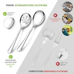 Stainless Steel Metal Serving Utensils - Large Serving Sets - 10" Spoons, 10" Slotted Spoons, 10" Forks And 9" Tongs By Teivio (Silver, 12 - Pieces) -Peugeot Shop 51KaRJrWA5L