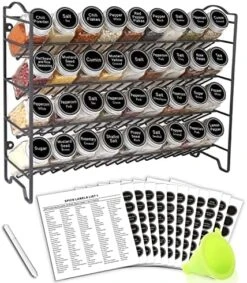 SWOMMOLY Spice Rack Organizer With 36 Empty Square Spice Jars, 396 Spice Labels With Chalk Marker And Funnel Complete Set, For Countertop, Cabinet Or Wall Mount, Black -Peugeot Shop 51KcP l1CWL. AC