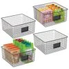 Square Steel Wired Storage Organizer Bin Baskets With Label Slot For Kitchen Pantry, Cabinet, Organizing Holder For Food, Drinks, Snacks, Produce, Omaha Collection, 4 Pack, Matte Black