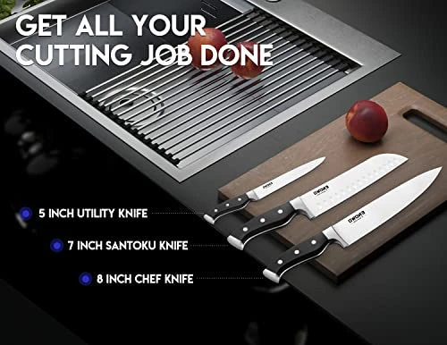 Chef Knife Ultra Sharp Kitchen Knife Set 3 PCS,Premium German Stainless Steel Knife With Finger Guard Clad Dimple,Ergonomic Handle And Gift Box 4 Chef Knife Ultra Sharp Kitchen Knife Set 3 PCS,Premium German Stainless Steel Knife With Finger Guard Clad Dimple,Ergonomic Handle And Gift Box - Image 4
