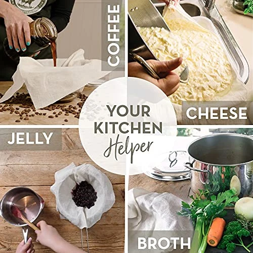 Organic Unbleached Cotton Cheesecloth For Straining - 2 Reusable Hemmed Squares, GOTS Certified, Fine Reusable Strainer – Large 23" X 23" 4 Organic Unbleached Cotton Cheesecloth For Straining - 2 Reusable Hemmed Squares, GOTS Certified, Fine Reusable Strainer – Large 23" X 23" - Image 4