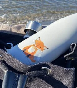 Smållo | Water Bottle With Cute Fox Design | Stainless Steel | Double Wall Insulated | Grey | 17oz