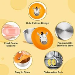 [6 Pack] Salad Dressing Containers To Go, 1.6 Oz Reusable Condiment Cups With Lids, Stainless Steel Dipping Sauce Containers With Silicone Lids For Lunch Bento Box (Cartoon Animal) -Peugeot Shop 51KwnWiw9wL