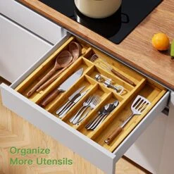Bamboo Expandable Drawer Organizer For Utensils Holder, Adjustable Cutlery Tray, Wood Drawer Dividers Organizer For Silverware, Flatware, Knives In Kitchen, Bedroom, Living Room -Peugeot Shop 51L1RSJK3zL