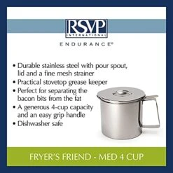 Ss Steel Fryer’s Friend Pot Can, 4 Cup | For Cooking Oil, Fats, Olive Oils, Coconut Oil & More | Includes Mesh Strainer | Grease Storage | Dishwasher Safe -Peugeot Shop 51L3674MIoL