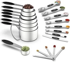 Measuring Cups And Magnetic Measuring Spoons Set, Wildone Stainless Steel 8 Measuring Cups, 7 Double Sided Stackable Magnetic Measuring Spoons, 1 Leveler & 5 Mini Spoons - 21 Piece Multicolor -Peugeot Shop 51L4H2d40pS. AC