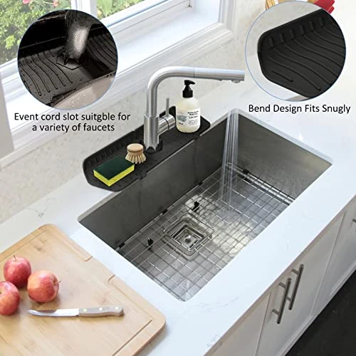 Upgrade Silicone Faucet Handle Drip Catcher Tray, Migdalo Sink Splash Guard, Silicone Faucet Mat Pad For Kitchen Bathroom Faucet, Faucet Drip Catcher (Black) 3 Upgrade Silicone Faucet Handle Drip Catcher Tray, Migdalo Sink Splash Guard, Silicone Faucet Mat Pad For Kitchen Bathroom Faucet, Faucet Drip Catcher (Black) - Image 3