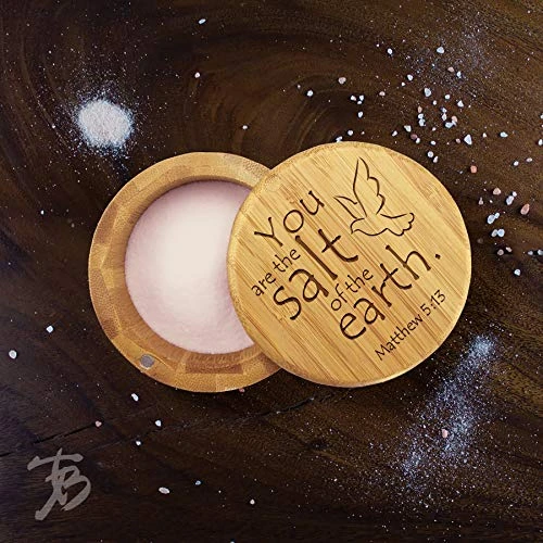Salt Cellar Bamboo Storage Box With Magnetic Swivel Lid, 6 Ounce Capacity, You Are The Salt Of The Earth Matthew 5:13 Engraved On Lid 2 Salt Cellar Bamboo Storage Box With Magnetic Swivel Lid, 6 Ounce Capacity, You Are The Salt Of The Earth Matthew 5:13 Engraved On Lid - Image 2