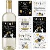 Printed Party 50th Birthday Wine Bottle Labels, Black And Gold, Set Of 6