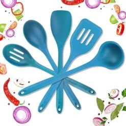 Ium Silicone Cooking Utensils Set - Five 10.5" Pieces - Kitchen Utensil Set Heat Resistance To 600°F - Hygienic One-Piece Design Silicone Utensil Set For Mixing & Cooking (Blue) -Peugeot Shop 51LBb2d4opL. AC