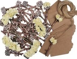 Key Open Wedding Favor Bottle Opener Keys Wedding Gift Set With Escort Tag Cards, Paper Roses, And Ropes - Vintage Key Bottle Opener Wedding Favor - Bottle Opener (50 Pack)