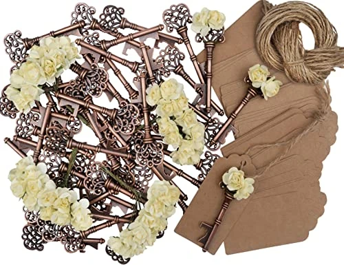 Key Open Wedding Favor Bottle Opener Keys Wedding Gift Set With Escort Tag Cards, Paper Roses, And Ropes - Vintage Key Bottle Opener Wedding Favor - Bottle Opener (50 Pack) 1 Key Open Wedding Favor Bottle Opener Keys Wedding Gift Set With Escort Tag Cards, Paper Roses, And Ropes - Vintage Key Bottle Opener Wedding Favor - Bottle Opener (50 Pack)