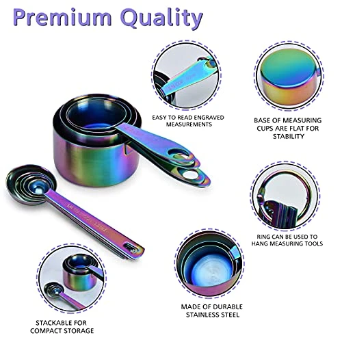 Rainbow Metal Measuring Cups And Spoons Set (9 Piece, Titanium-Coated Stainless Steel) – Iridescent Kitchen Accessories – Neo Chrome, Oil Slick Décor – Unique Housewarming, Bridal Shower, Wedding Gift 2 Rainbow Metal Measuring Cups And Spoons Set (9 Piece, Titanium-Coated Stainless Steel) – Iridescent Kitchen Accessories – Neo Chrome, Oil Slick Décor – Unique Housewarming, Bridal Shower, Wedding Gift - Image 2