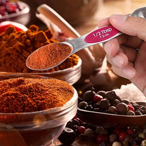 Magnetic Measuring Spoons Set, Dual Sided, Stainless Steel, Fits In Spice Jars, Multi-Color, Set Of 8 2 Magnetic Measuring Spoons Set, Dual Sided, Stainless Steel, Fits In Spice Jars, Multi-Color, Set Of 8 - Image 2