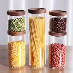 Glass Canisters Set Of 5 For The Kitchen, Glass Storage Container Jars With Airtight Acacia Lid For Coffee Beans, Flour, Sugar, Rice And Spaghetti And Etc -Peugeot Shop 51LVfmbXMBL