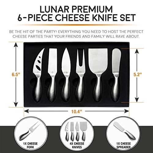 Unar 6-Piece Cheese Knife Set - Premium Stainless Steel Cheese Knives Collection - Charcuterie Board Accessories Gift Ready W/ 15 Festive Recipes 2 Unar 6-Piece Cheese Knife Set - Premium Stainless Steel Cheese Knives Collection - Charcuterie Board Accessories Gift Ready W/ 15 Festive Recipes - Image 2