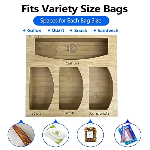 Bamboo Ziplock Bag Organizer & Dispenser, Kitchen Drawer Organizer, Bamboo Drawer Organizer, Baggie Organizer, Compatible With Ziploc/Glad/Gallon/Quart/Sandwich & Snack Size Bags 1 Bamboo Ziplock Bag Organizer & Dispenser, Kitchen Drawer Organizer, Bamboo Drawer Organizer, Baggie Organizer, Compatible With Ziploc/Glad/Gallon/Quart/Sandwich & Snack Size Bags
