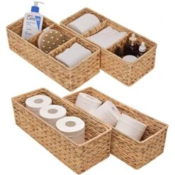 3-Section Wicker Baskets And Toilet Paper Baskets Set
