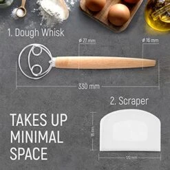 Pack Of Danish Dough Whisk With Dough Scrapper, Stainless Steel Ring Bread Whisk With Wooden Handle Dough Mixer Hand Tool, Danish Whisk For Dough, Dutch Whisk For Cake, Pizza 13 Inch -Peugeot Shop 51LZfFA57BL
