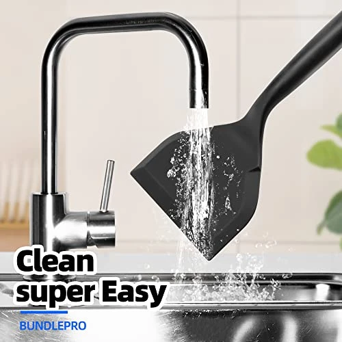 2 Pack Silicone Pancakes Spatula ,Wide Pancakes Spatula Turner For Eggs Fish Pizza And Steak Shovel Omelette Spatulas For Nonstick Cookware,Heat Resistant Kitchen Flipper Spatulas For Cooking (Black) 2 2 Pack Silicone Pancakes Spatula ,Wide Pancakes Spatula Turner For Eggs Fish Pizza And Steak Shovel Omelette Spatulas For Nonstick Cookware,Heat Resistant Kitchen Flipper Spatulas For Cooking (Black) - Image 2