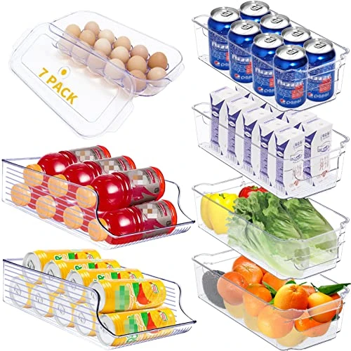 Plastic Refrigerator Organizer Bins, 7 Packs Refrigerator Organizer Bins 2 Large&4 Medium Food Storage Bins And 1 Egg Holder For Freezer, Kitchen Cabinet, Pantry Organization And Storage, BPA Free 1 Plastic Refrigerator Organizer Bins, 7 Packs Refrigerator Organizer Bins 2 Large&4 Medium Food Storage Bins And 1 Egg Holder For Freezer, Kitchen Cabinet, Pantry Organization And Storage, BPA Free