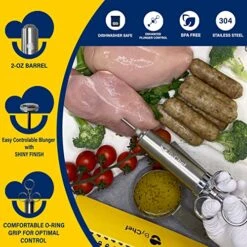 Meat Injection Syringe Stainless Steel- Food Injector Kit For Meat With 3 Needles-BBQ Smoking Sauce Injector Set For Injectable Marinade- Professional Leak Tight Flavor Booster In Turkey And Poultry -Peugeot Shop 51Lh4Rem6RL