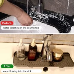 GENERIC Silicone Faucet Handle Drip Catcher Mat,Sink Draining Pad Behind Faucet, Drying Pads,Mat For Kitchen Sink, Faucet Water Drip Catcher Mat,Drying Mat Washers, (Grey) (kuansihuishe) -Peugeot Shop 51Li0aPuwrL