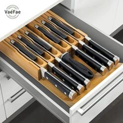 In-Drawer Knife Block, Bamboo Knife Drawer Organizer Insert, Kitchen Knife Holder Drawer For 12 Knives PLUS A Slot For Your Knife Sharpener (Without Knives) -Peugeot Shop 51LihwtU7fL