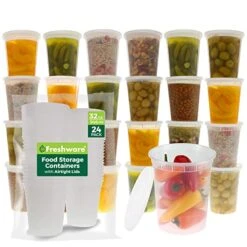 Food Storage Containers [24 Set] 32 Oz Plastic Deli Containers With Lids, Slime, Soup, Meal Prep Containers | BPA Free | Stackable | Leakproof | Microwave/Dishwasher/Freezer Safe