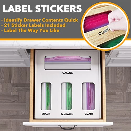 Bag Storage Organizer For Kitchen Drawer, Bamboo Organizer, Compatible With Gallon, Quart, Sandwich And Snack Variety Size Bag (1 Box 4 Slots), White 4 Bag Storage Organizer For Kitchen Drawer, Bamboo Organizer, Compatible With Gallon, Quart, Sandwich And Snack Variety Size Bag (1 Box 4 Slots), White - Image 4