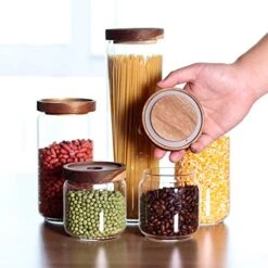 Glass Canisters Set Of 5 For The Kitchen, Glass Storage Container Jars With Airtight Acacia Lid For Coffee Beans, Flour, Sugar, Rice And Spaghetti And Etc -Peugeot Shop 51LmUf48CPL