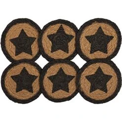 Lassic Country Primitive Tabletop & Kitchen - Farmhouse Jute Black Stencil Star Coaster Set Of 6 Black/brown