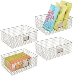 Square Steel Wired Storage Organizer Bin Baskets With Label Slot For Kitchen Pantry, Cabinet, Organizing Holder For Food, Drinks, Snacks, Produce, Omaha Collection, 4 Pack, Matte Black -Peugeot Shop 51LtGouaOdL. AC