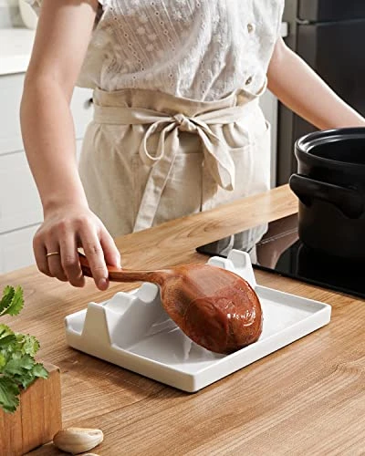 Eramic Spoon Rest For Stove Top, Spoon And Lid Rest For Kitchen Counter, Spoon Holder With Drip Pad For Multiple Utensils, Heat-Resistant, Housewarming Gift - 9 Inch, Set Of 1, White 4 Eramic Spoon Rest For Stove Top, Spoon And Lid Rest For Kitchen Counter, Spoon Holder With Drip Pad For Multiple Utensils, Heat-Resistant, Housewarming Gift - 9 Inch, Set Of 1, White - Image 4