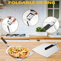 Extra Large Pizza Peel 16 Inch With Free Pizza Cutter Wheel - Stainless Steel Pizza Spatula Paddle With Folding Handle For Easy Storage - Premium Pizza Turning Peel Shovel Pizza Stone Metal Turner