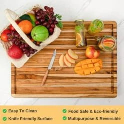 Teak Wood Cutting Board With Juice Groove Hand Grip, Large Wooden Cutting Boards For Kitchen, Chopping Board Wood, Mothers Day Gifts, 1 Year Manufactuer Warranty (L, 22"L X 16"W X 1.25"Th) -Peugeot Shop 51M1rJjMzGL