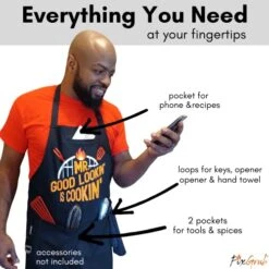 FixGrub Mr Good Lookin Funny Cooking Apron, Kitchen Apron, 100% Cotton BBQ Apron For Men, Gift Set Or Apron Only