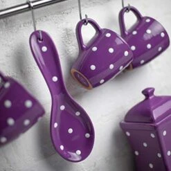 Handmade Purple And White Polka Dot Ceramic Kitchen Cooking Spoon Rest | Pottery Utensil Holder | Housewarming Gift By City To Cottage® -Peugeot Shop 51M4bUbDQSL