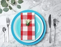 Cloth Dinner Napkin Gingham Plaid Check Fabric-18X18 Red White, Wedding Napkins, Cocktails Napkins, Fabric Napkins, Cotton Napkins, Mitered Corners & Generous Hem, Dinner Napkins Set Of 12